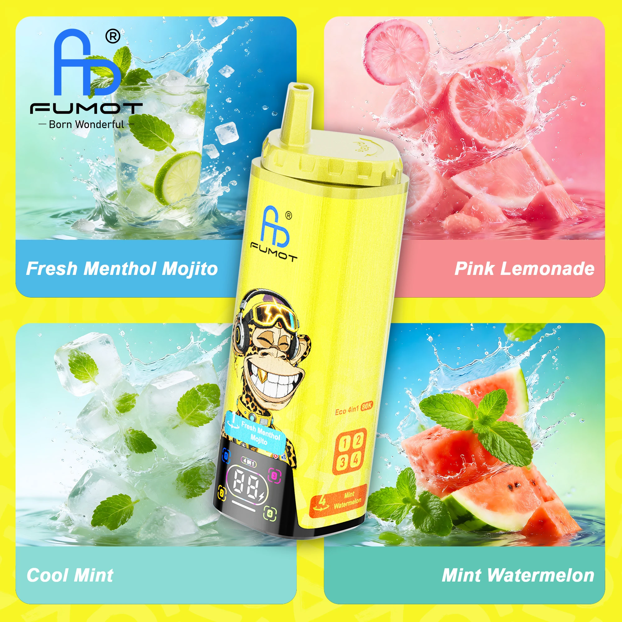 FUMOT ECO 4in1 80K 2% 4×6.5ml FRESH MENTHOL MOJITO & PINK LEMONADE & COOL MINT & MINT WATERMELON